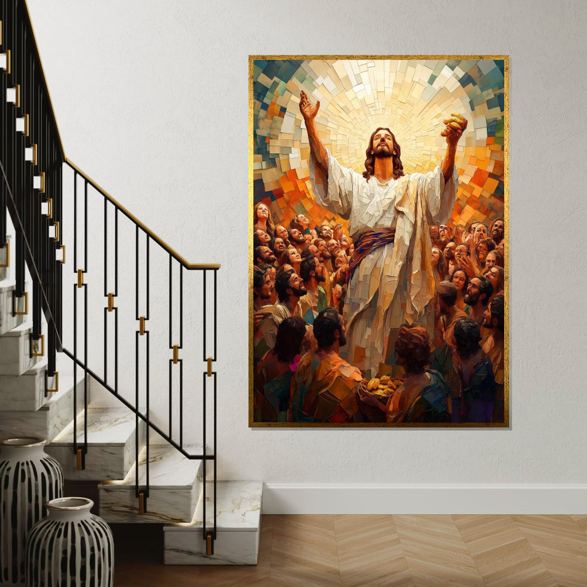 Divine Gathering Canvas, Spiritual Art, Mosaic Jesus, Wall Art Canvas Design, Ready to Hang Religious Decor, Inspirational Artwork