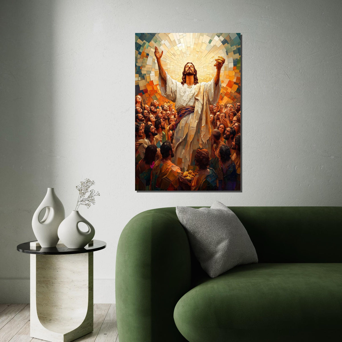 Divine Gathering Canvas, Spiritual Art, Mosaic Jesus, Wall Art Canvas Design, Ready to Hang Religious Decor, Inspirational Artwork