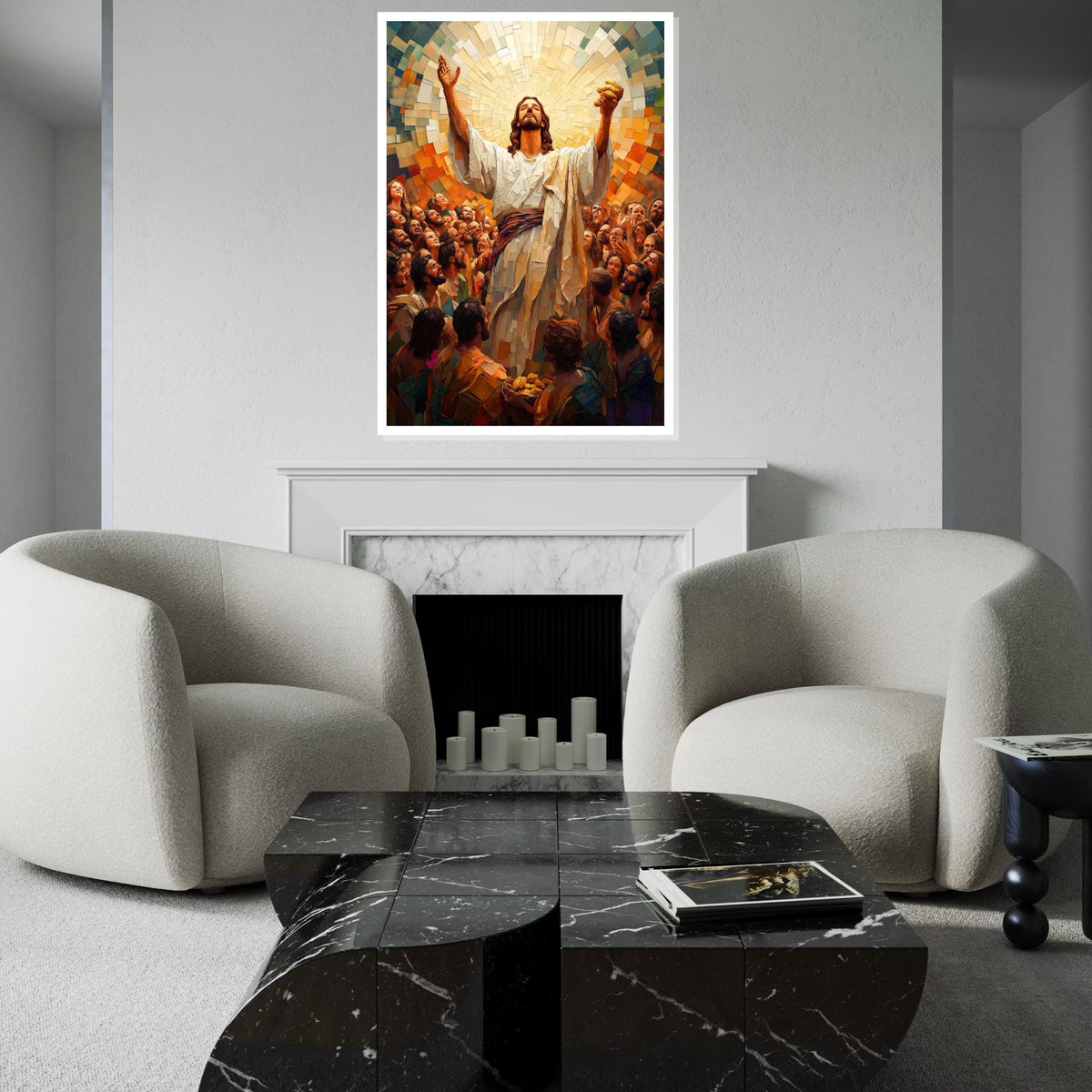 Divine Gathering Canvas, Spiritual Art, Mosaic Jesus, Wall Art Canvas Design, Ready to Hang Religious Decor, Inspirational Artwork