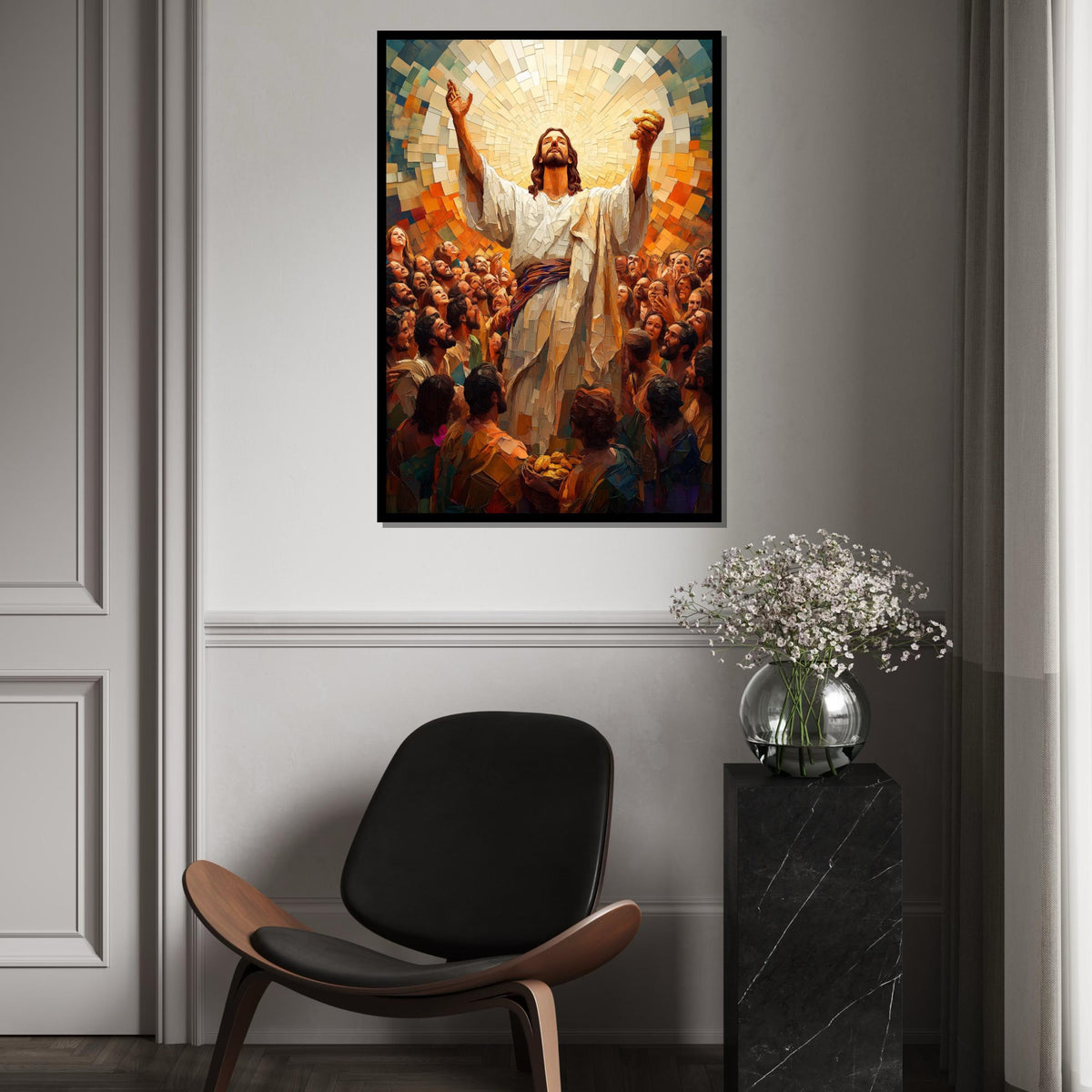 Divine Gathering Canvas, Spiritual Art, Mosaic Jesus, Wall Art Canvas Design, Ready to Hang Religious Decor, Inspirational Artwork