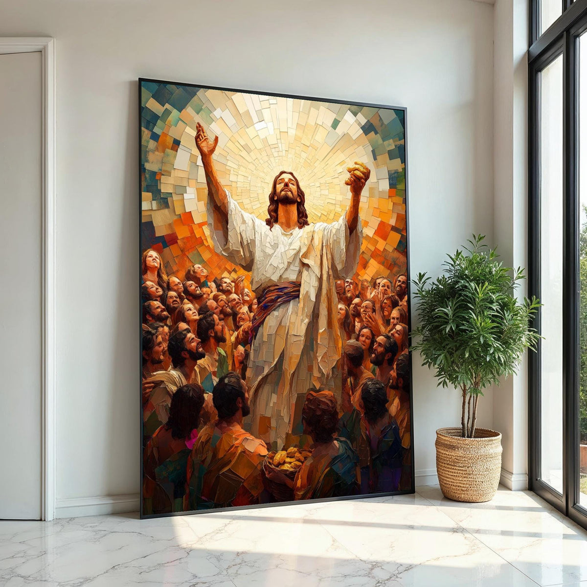 Divine Gathering Canvas, Spiritual Art, Mosaic Jesus, Wall Art Canvas Design, Ready to Hang Religious Decor, Inspirational Artwork