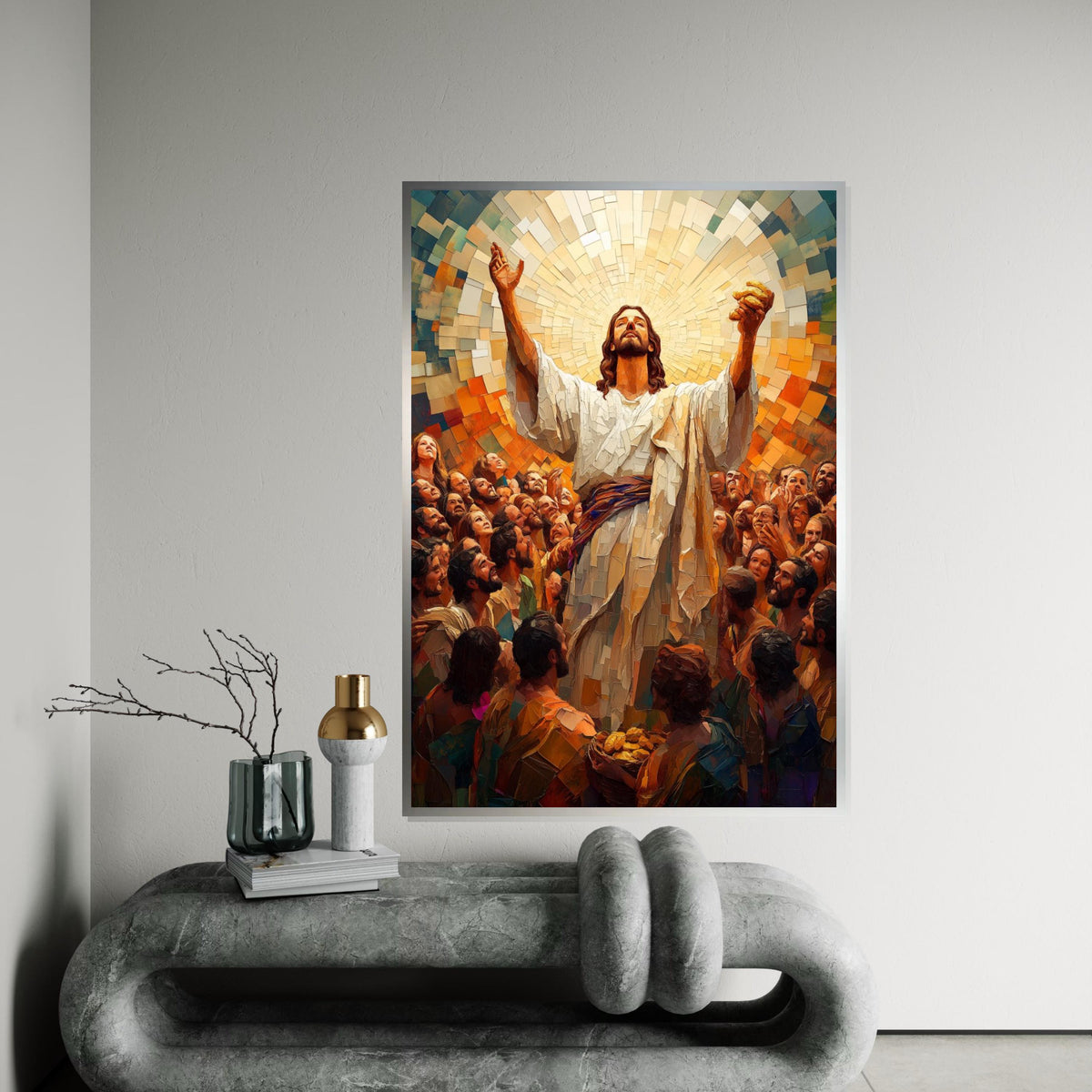 Divine Gathering Canvas, Spiritual Art, Mosaic Jesus, Wall Art Canvas Design, Ready to Hang Religious Decor, Inspirational Artwork