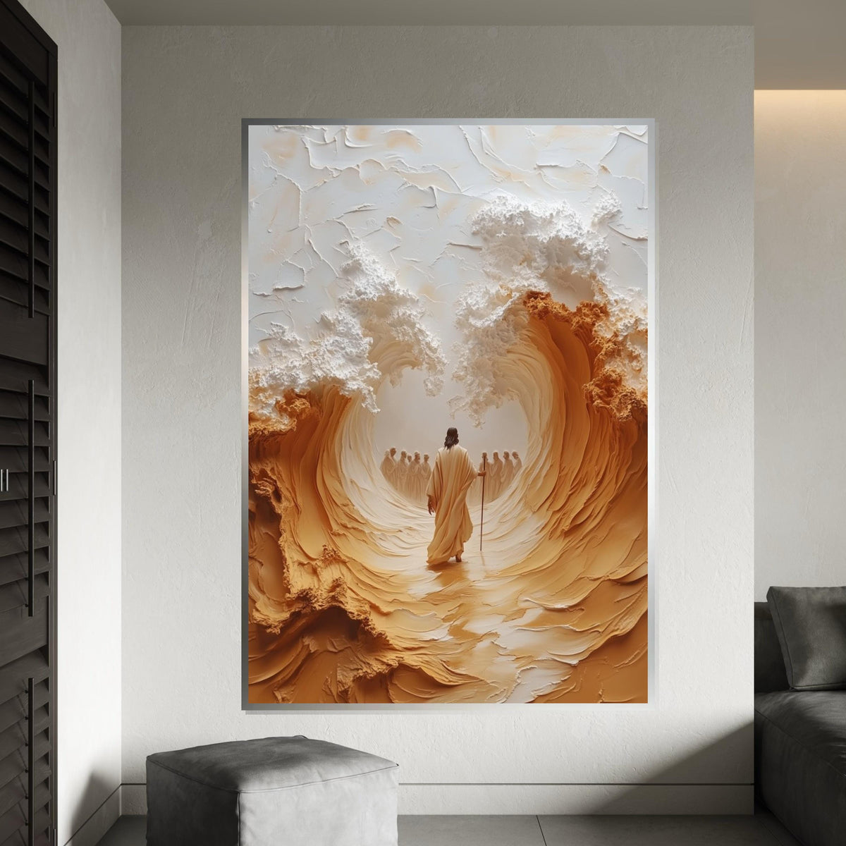 Divine Pathway Canvas, Spiritual Journey Art, Jesus Ocean Scene, Religious Wall Art Canvas Design, Ready to Hang Decoration