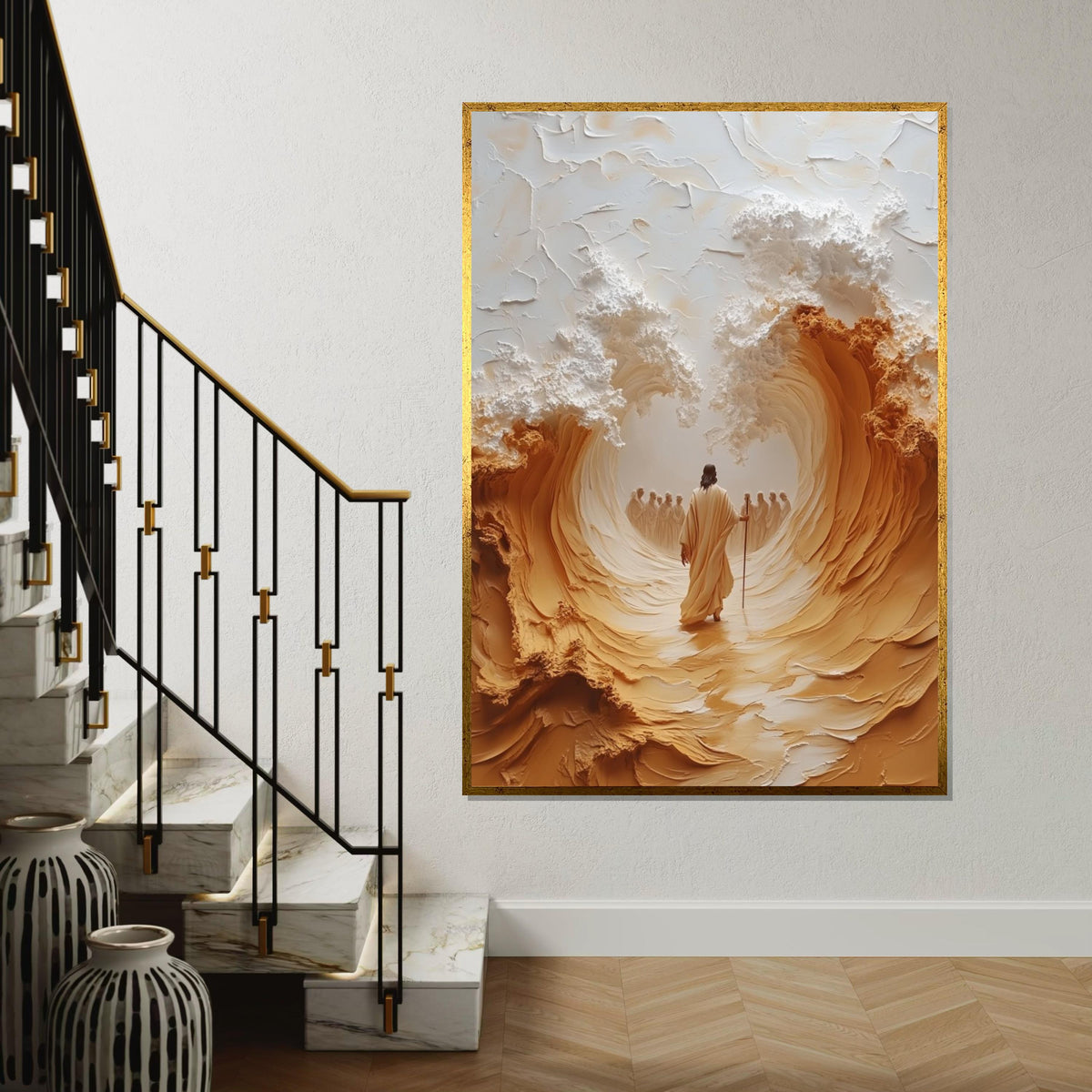 Divine Pathway Canvas, Spiritual Journey Art, Jesus Ocean Scene, Religious Wall Art Canvas Design, Ready to Hang Decoration