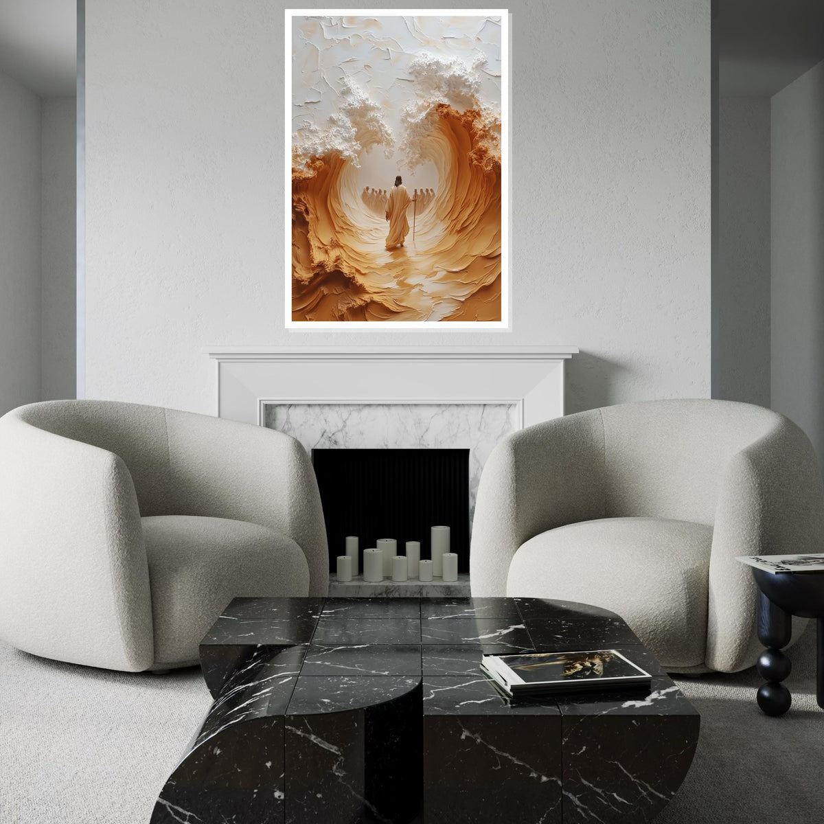 Divine Pathway Canvas, Spiritual Journey Art, Jesus Ocean Scene, Religious Wall Art Canvas Design, Ready to Hang Decoration