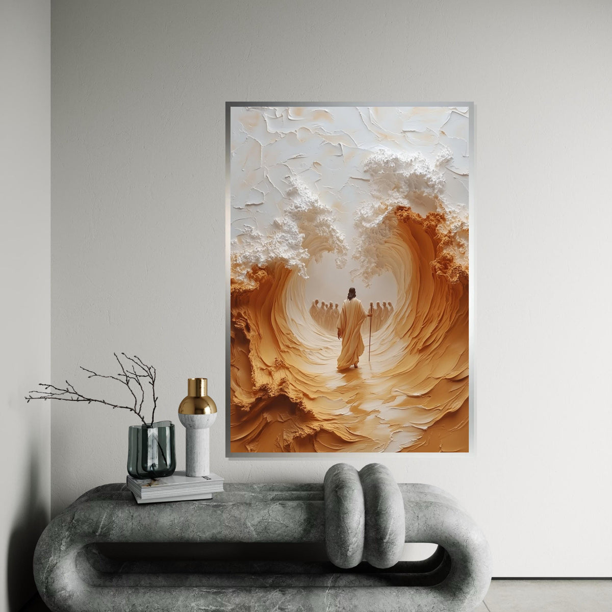 Divine Pathway Canvas, Spiritual Journey Art, Jesus Ocean Scene, Religious Wall Art Canvas Design, Ready to Hang Decoration