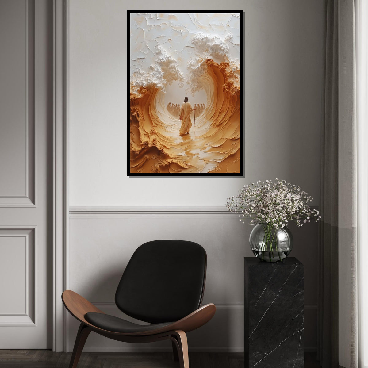 Divine Pathway Canvas, Spiritual Journey Art, Jesus Ocean Scene, Religious Wall Art Canvas Design, Ready to Hang Decoration