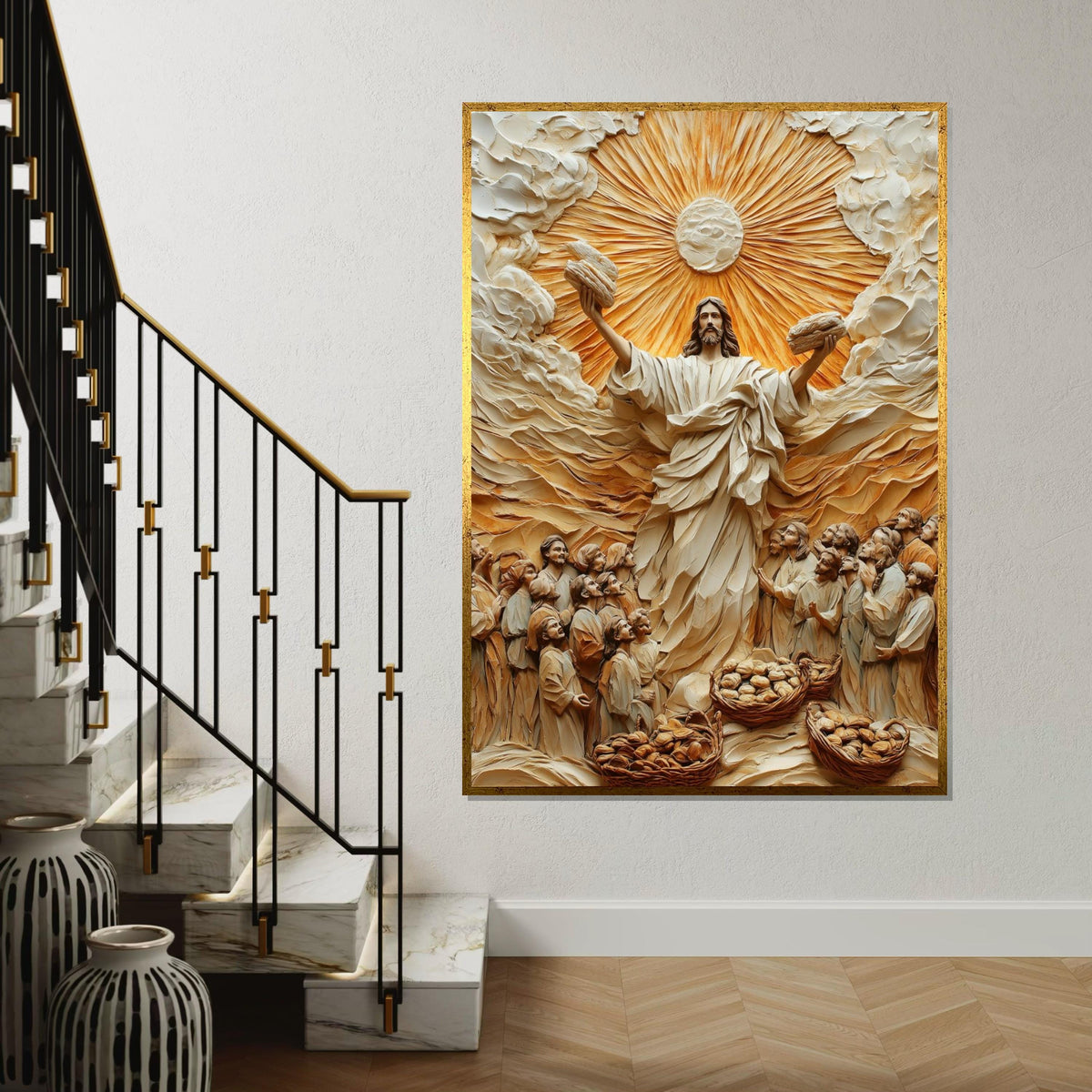 Miraculous Bread Canvas Art, Jesus Feeding Multitude, Religious Wall Art, Inspirational Canvas, Ready to Hang, Spiritual Home Decor