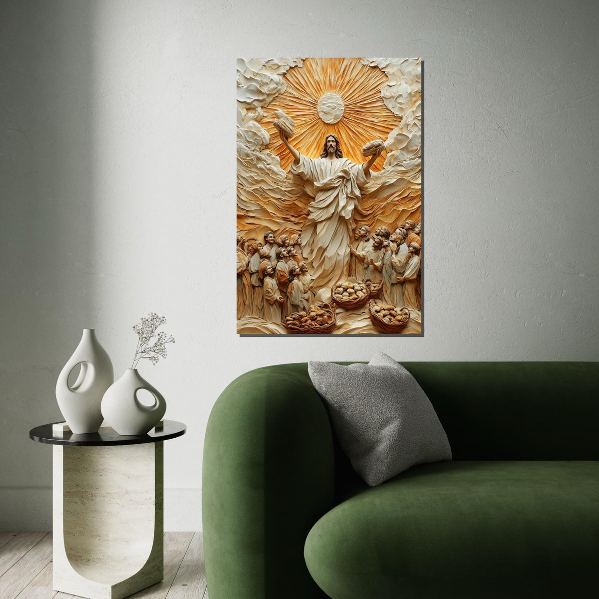 Miraculous Bread Canvas Art, Jesus Feeding Multitude, Religious Wall Art, Inspirational Canvas, Ready to Hang, Spiritual Home Decor