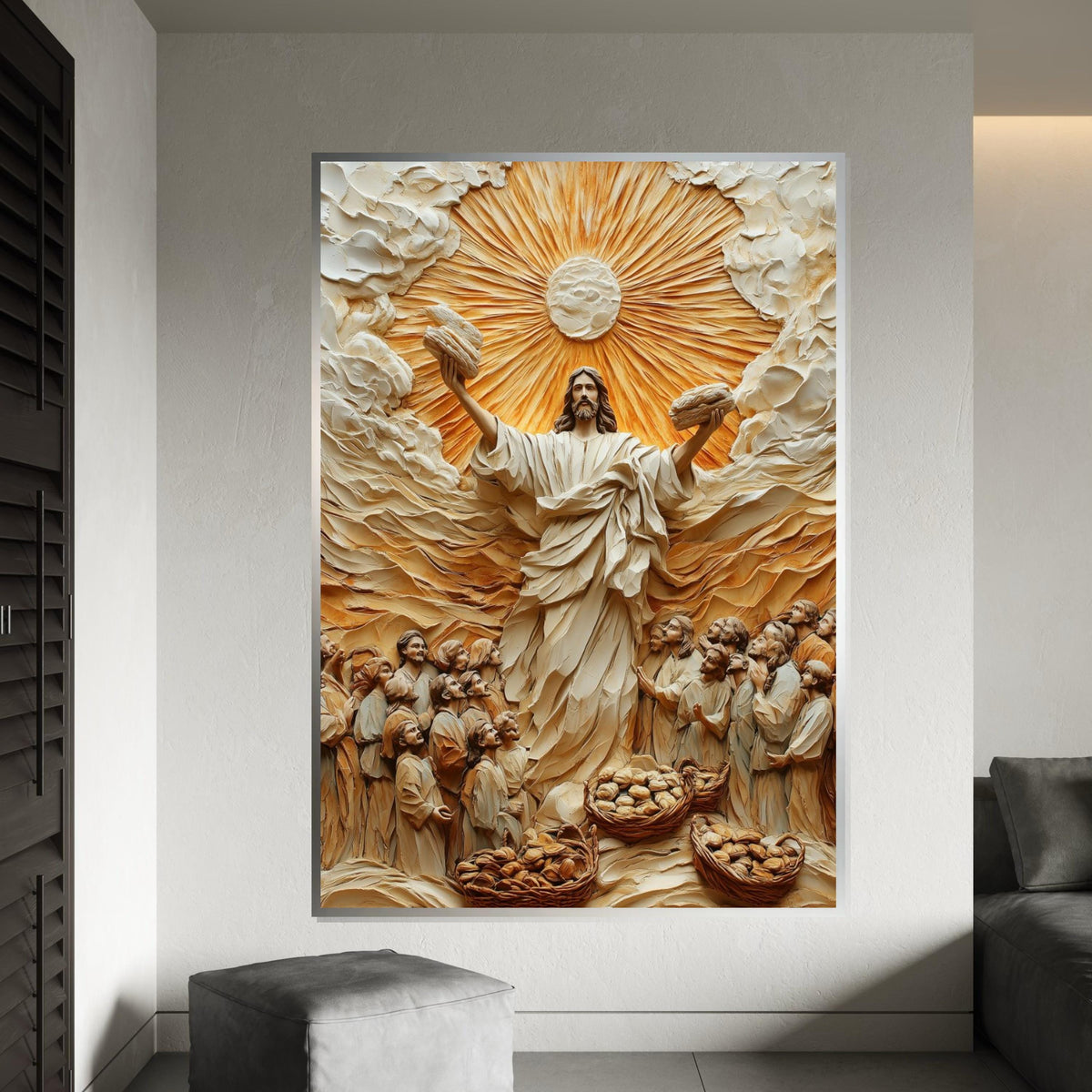 Miraculous Bread Canvas Art, Jesus Feeding Multitude, Religious Wall Art, Inspirational Canvas, Ready to Hang, Spiritual Home Decor