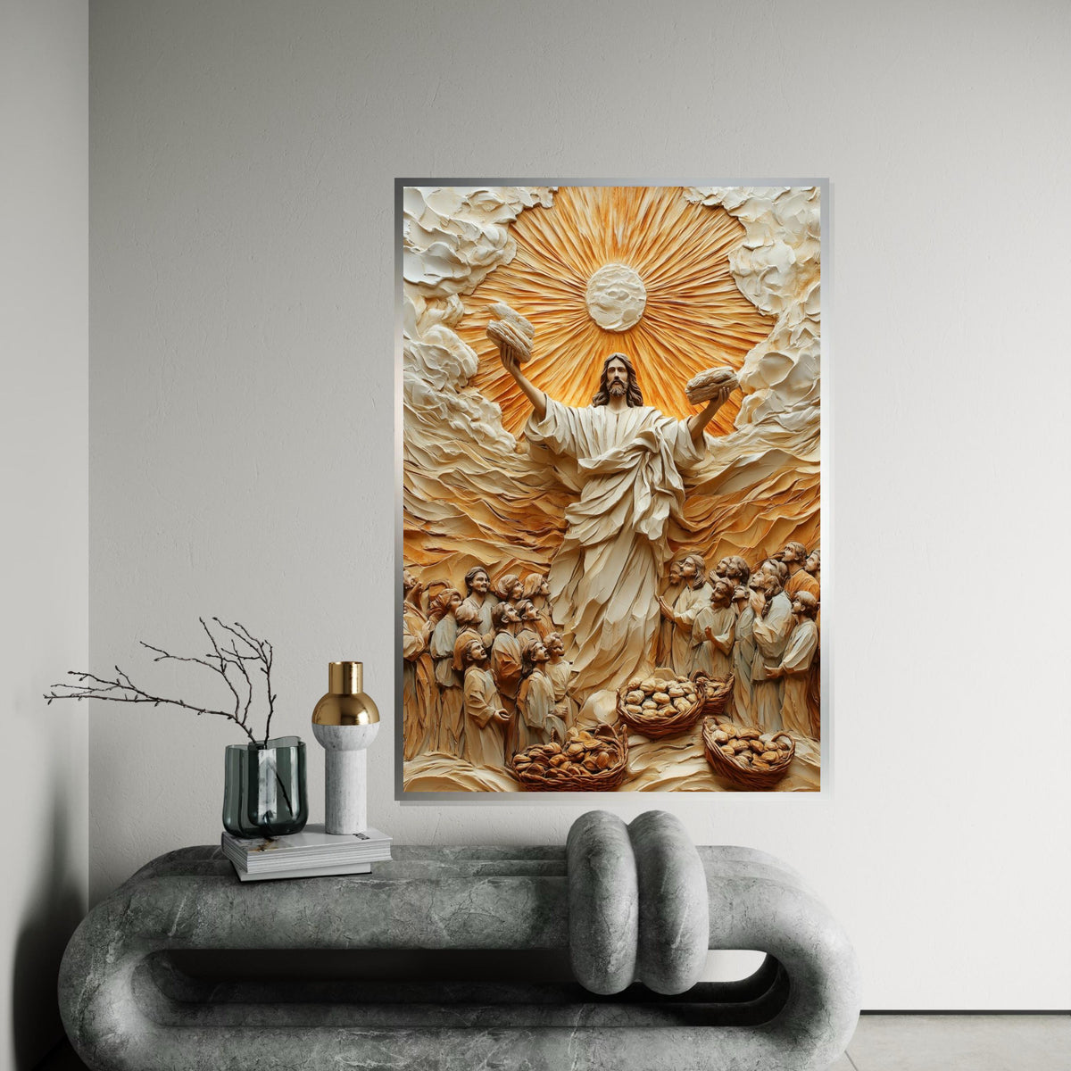 Miraculous Bread Canvas Art, Jesus Feeding Multitude, Religious Wall Art, Inspirational Canvas, Ready to Hang, Spiritual Home Decor