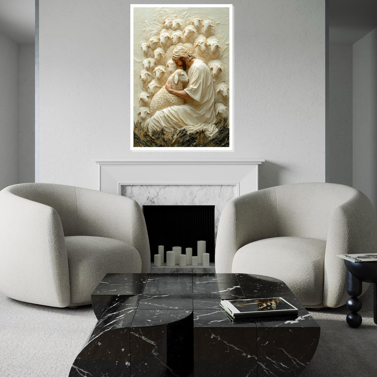 Shepherd Embrace Canvas, Jesus with Sheep Art, Gentle Shepherd Wall Art, Faithful Savior Canvas, Wall Art Design, Ready to Hang Decoration