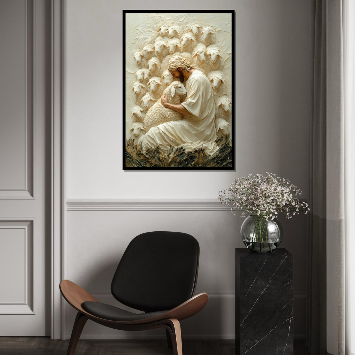 Shepherd Embrace Canvas, Jesus with Sheep Art, Gentle Shepherd Wall Art, Faithful Savior Canvas, Wall Art Design, Ready to Hang Decoration