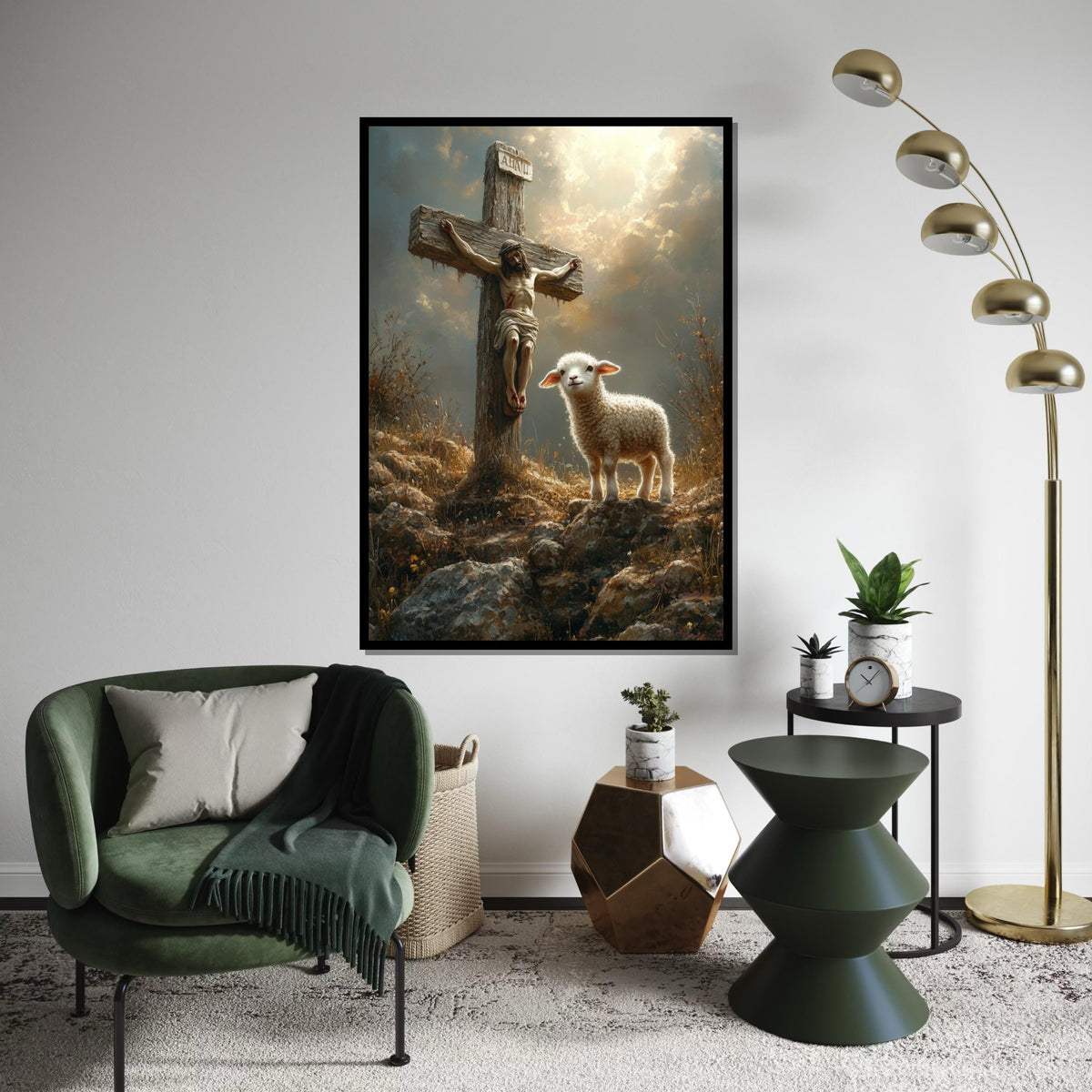 Sacred Lamb  Cross Canvas, Spiritual Scene Art, Jesus  Lamb Wall Print, Religious Canvas Design, Ready To Hang Wall Decoration