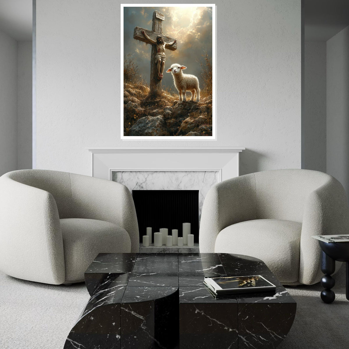 Sacred Lamb  Cross Canvas, Spiritual Scene Art, Jesus  Lamb Wall Print, Religious Canvas Design, Ready To Hang Wall Decoration