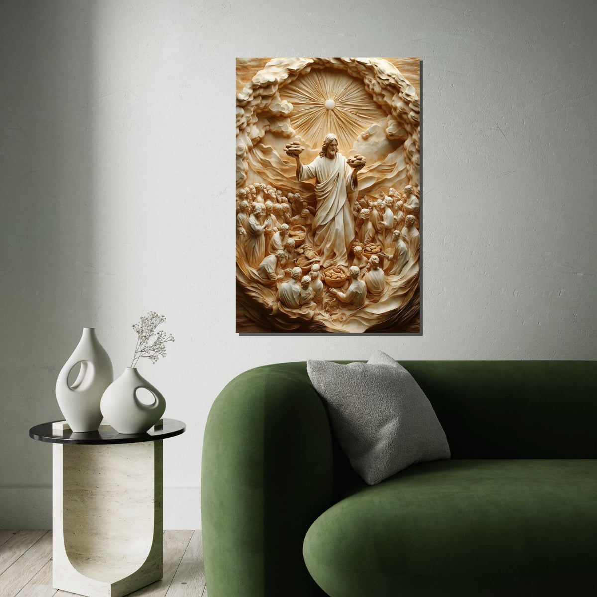 Miraculous Bread Canvas Art, Jesus Feeding Multitude, Spiritual Wall Decor, Religious Artwork, Wall Art Canvas Design, Ready To Hang