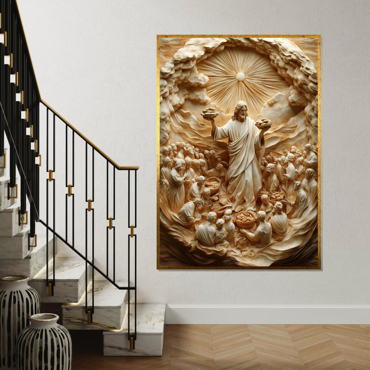 Miraculous Bread Canvas Art, Jesus Feeding Multitude, Spiritual Wall Decor, Religious Artwork, Wall Art Canvas Design, Ready To Hang