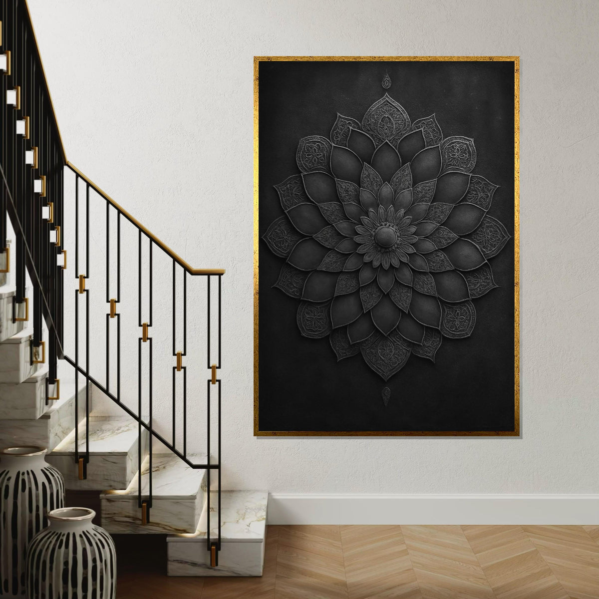 Intricate Mandala Canvas, Black Mandala Wall Art, Geometric Art, Wall Art Canvas Design, Ready To Hang Home Decor