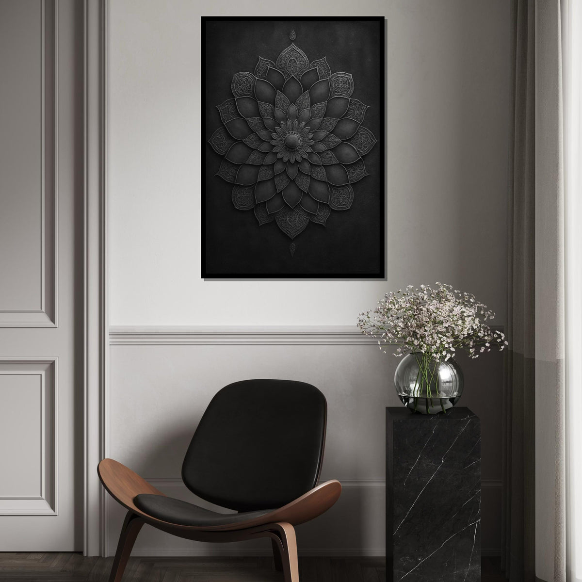Intricate Mandala Canvas, Black Mandala Wall Art, Geometric Art, Wall Art Canvas Design, Ready To Hang Home Decor