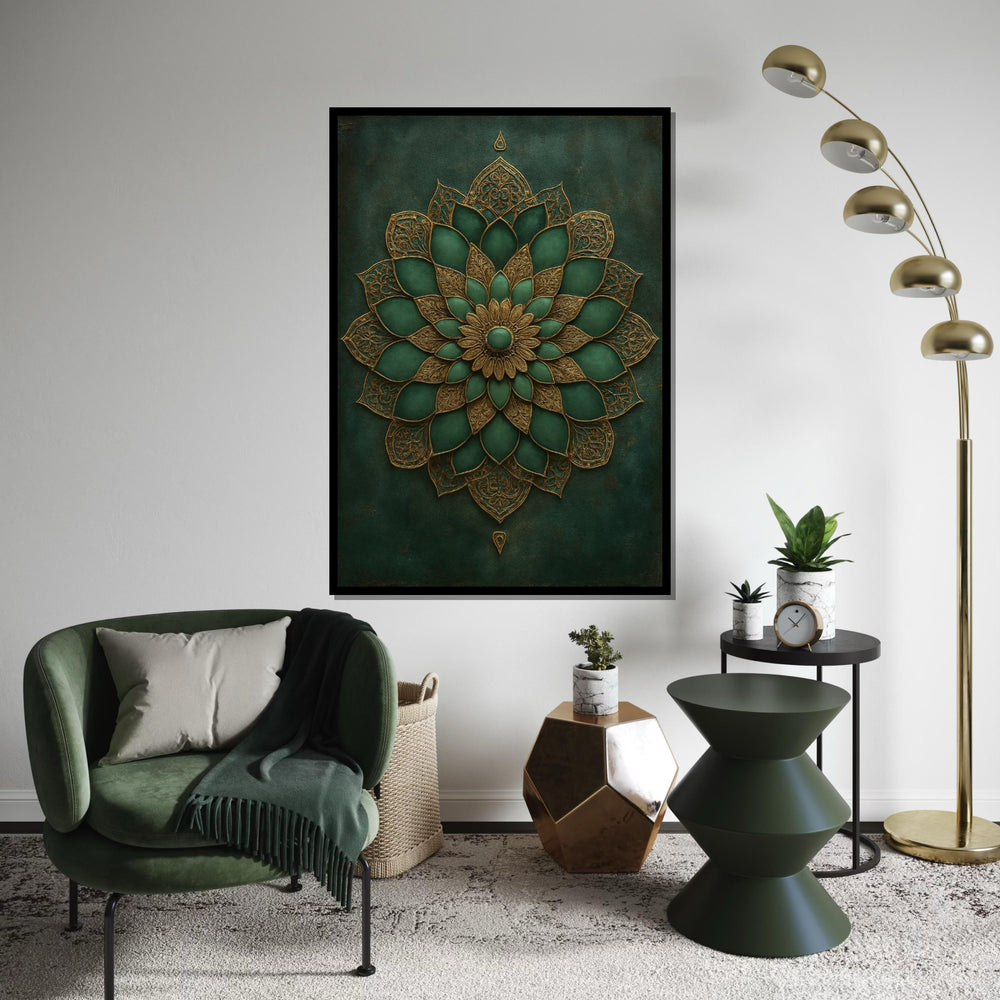 Green Gold Mandala Canvas, Intricate Floral Wall Art, Mandala Design, Boho Decor, Wall Art Canvas Design, Ready To Hang Home Decor