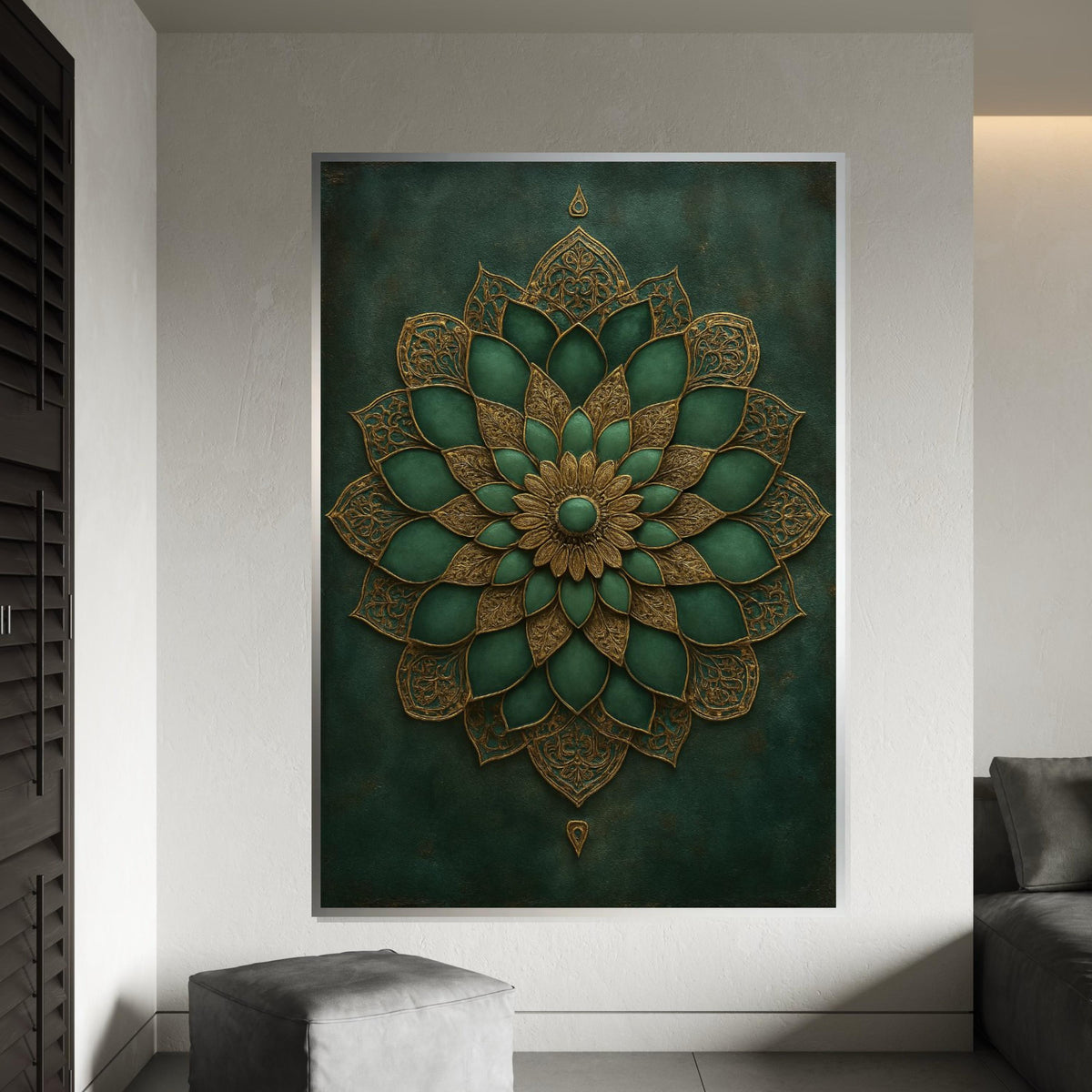 Green Gold Mandala Canvas, Intricate Floral Wall Art, Mandala Design, Boho Decor, Wall Art Canvas Design, Ready To Hang Home Decor