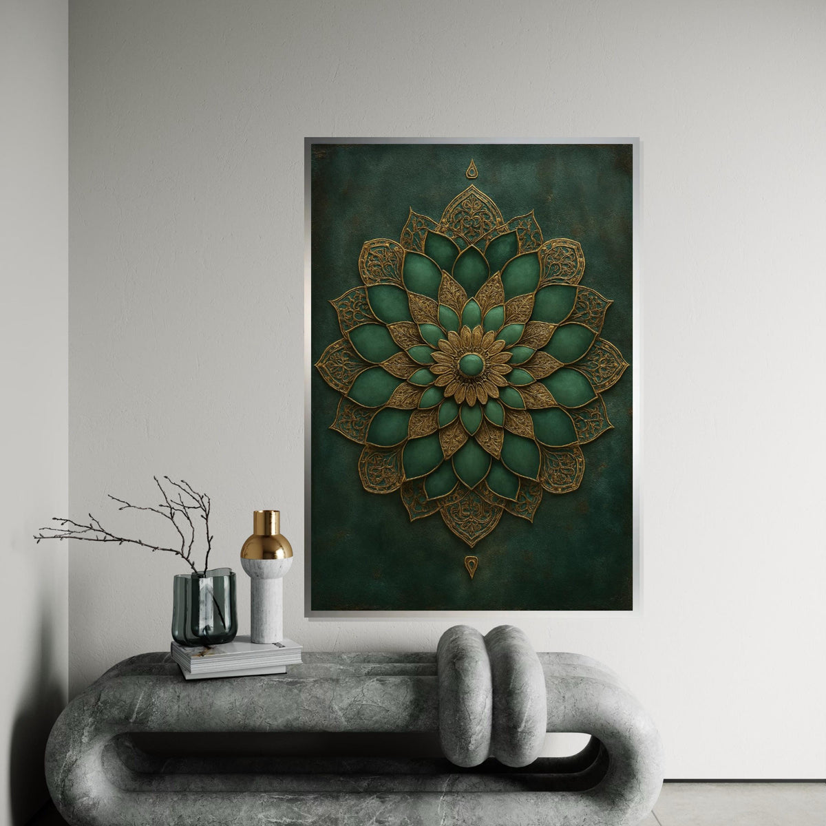 Green Gold Mandala Canvas, Intricate Floral Wall Art, Mandala Design, Boho Decor, Wall Art Canvas Design, Ready To Hang Home Decor