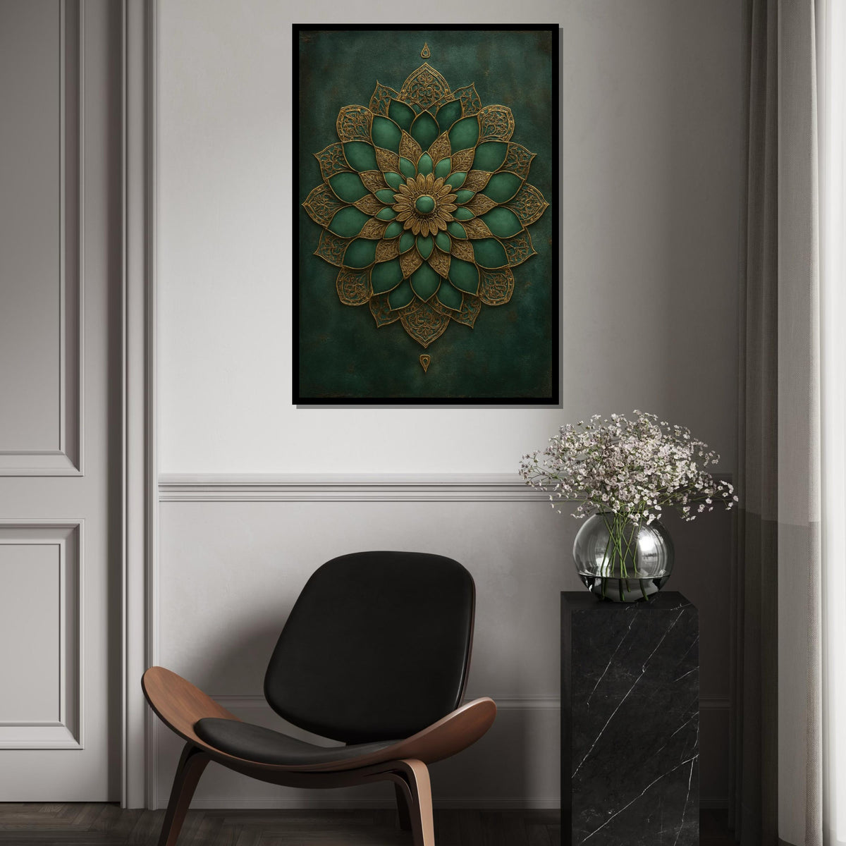 Green Gold Mandala Canvas, Intricate Floral Wall Art, Mandala Design, Boho Decor, Wall Art Canvas Design, Ready To Hang Home Decor