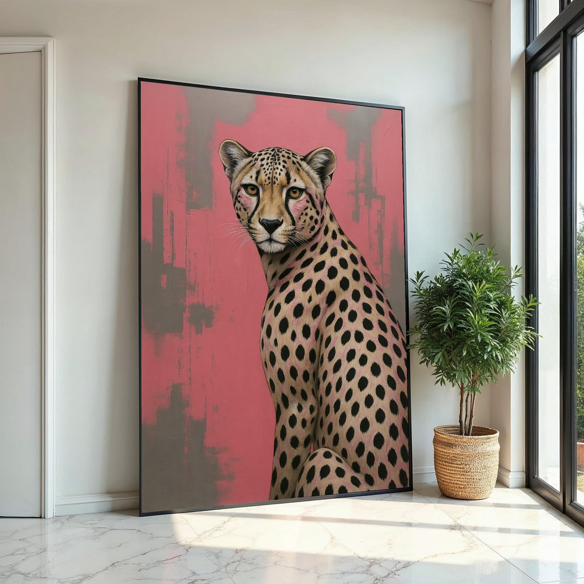Elegant Cheetah Canvas, Modern Animal Art, Pink Cheetah Wall Print, Animal Poster, Wall Art Canvas Design, Ready To Hang Decoration