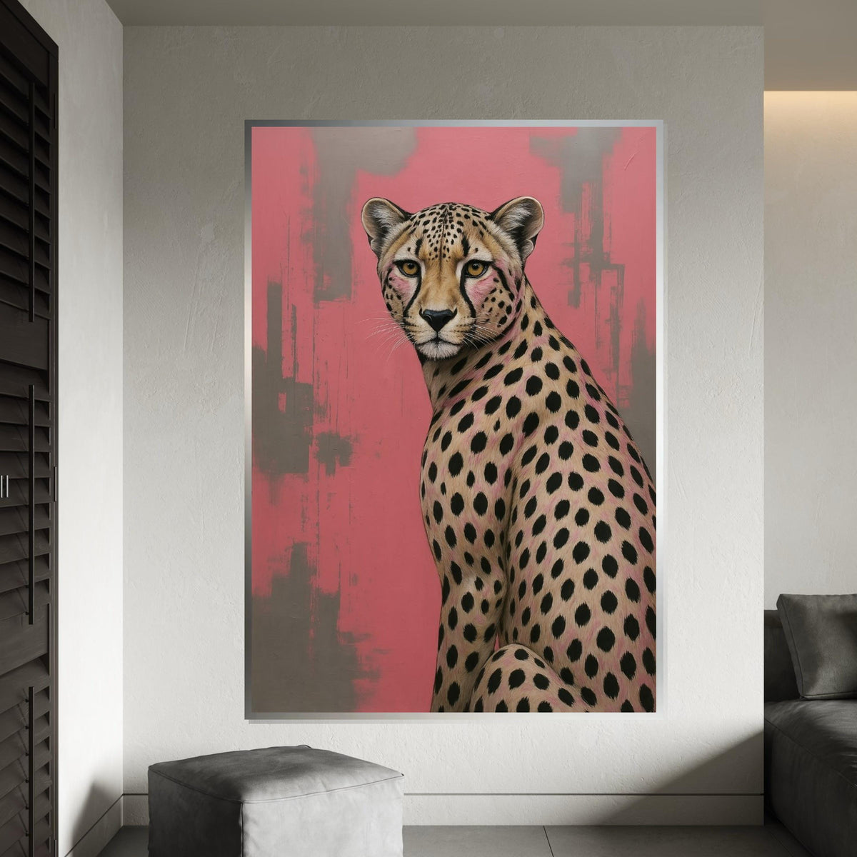 Elegant Cheetah Canvas, Modern Animal Art, Pink Cheetah Wall Print, Animal Poster, Wall Art Canvas Design, Ready To Hang Decoration