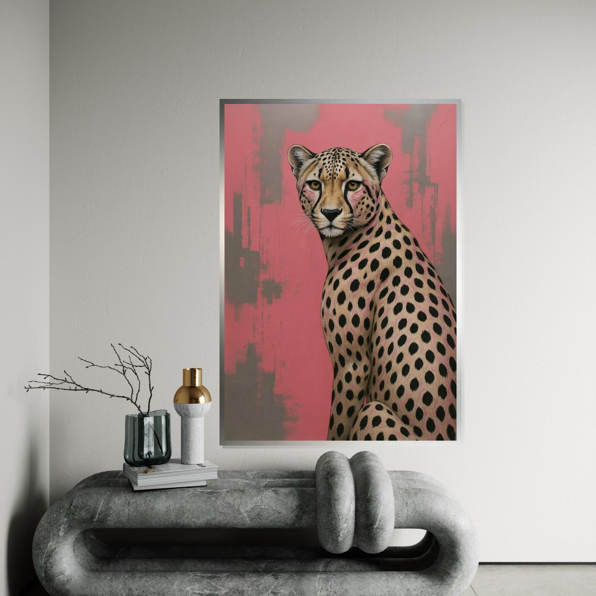Elegant Cheetah Canvas, Modern Animal Art, Pink Cheetah Wall Print, Animal Poster, Wall Art Canvas Design, Ready To Hang Decoration