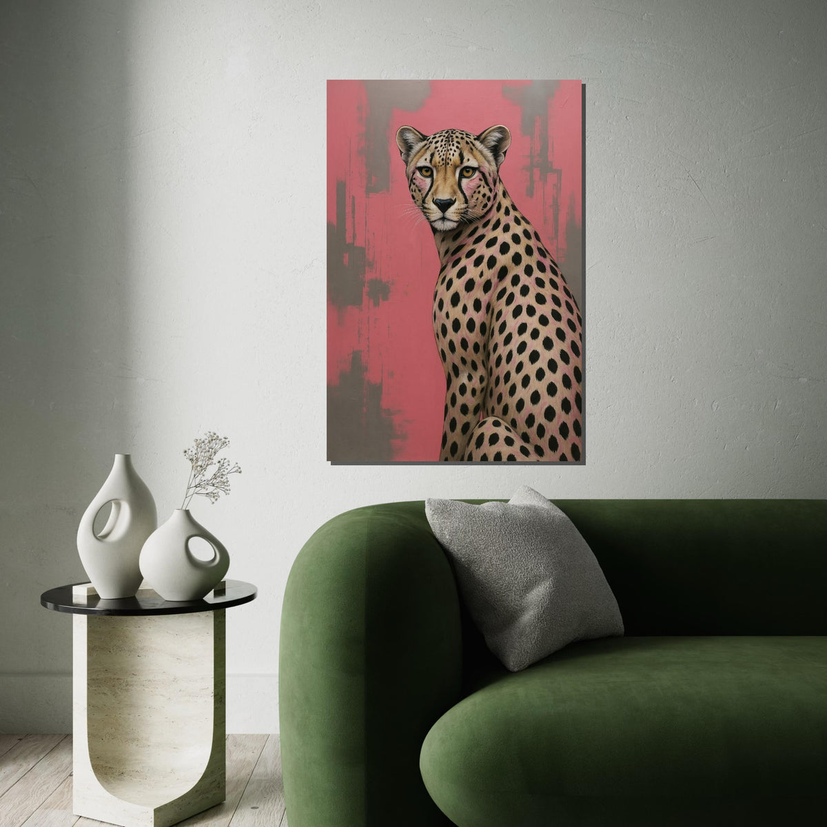 Elegant Cheetah Canvas, Modern Animal Art, Pink Cheetah Wall Print, Animal Poster, Wall Art Canvas Design, Ready To Hang Decoration