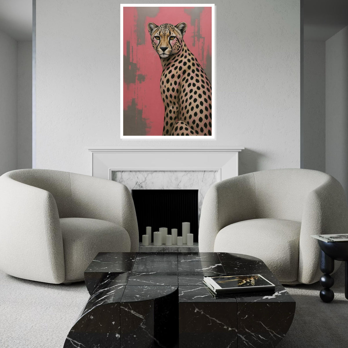 Elegant Cheetah Canvas, Modern Animal Art, Pink Cheetah Wall Print, Animal Poster, Wall Art Canvas Design, Ready To Hang Decoration