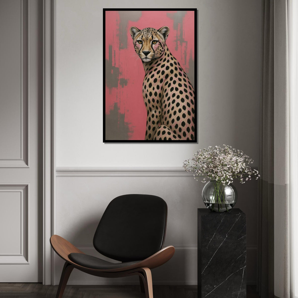 Elegant Cheetah Canvas, Modern Animal Art, Pink Cheetah Wall Print, Animal Poster, Wall Art Canvas Design, Ready To Hang Decoration