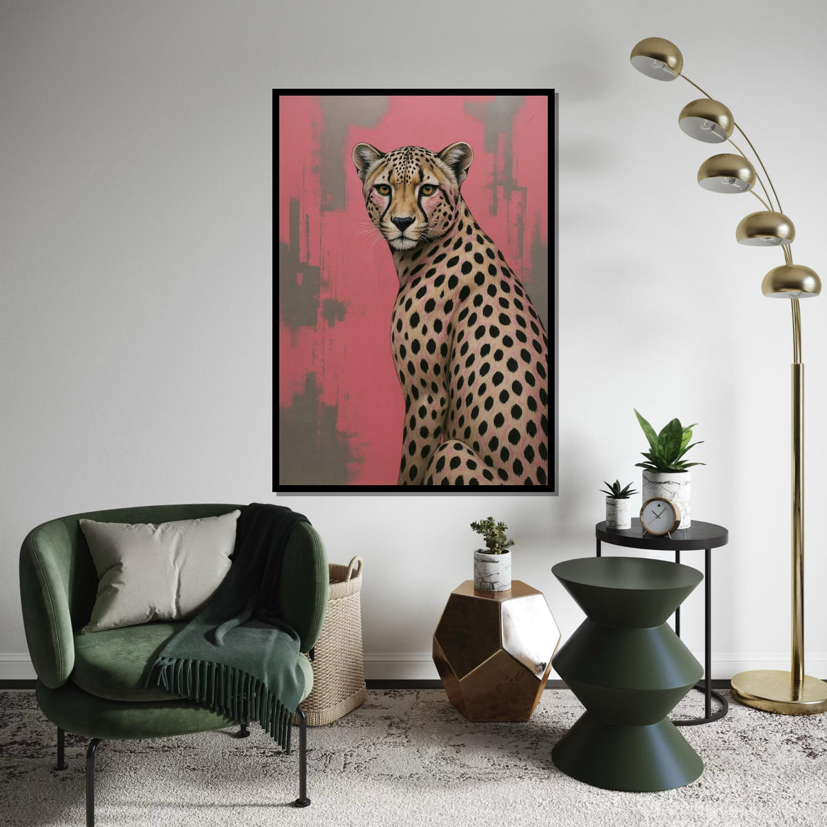 Elegant Cheetah Canvas, Modern Animal Art, Pink Cheetah Wall Print, Animal Poster, Wall Art Canvas Design, Ready To Hang Decoration