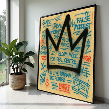 Crown Graffiti Canvas, Urban Art Style, Street Art Print, Wall Art Canvas Design, Ready To Hang Decoration, Expressive Tags, Bold Colors
