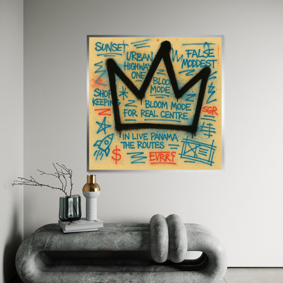 Crown Graffiti Canvas, Urban Art Style, Street Art Print, Wall Art Canvas Design, Ready To Hang Decoration, Expressive Tags, Bold Colors