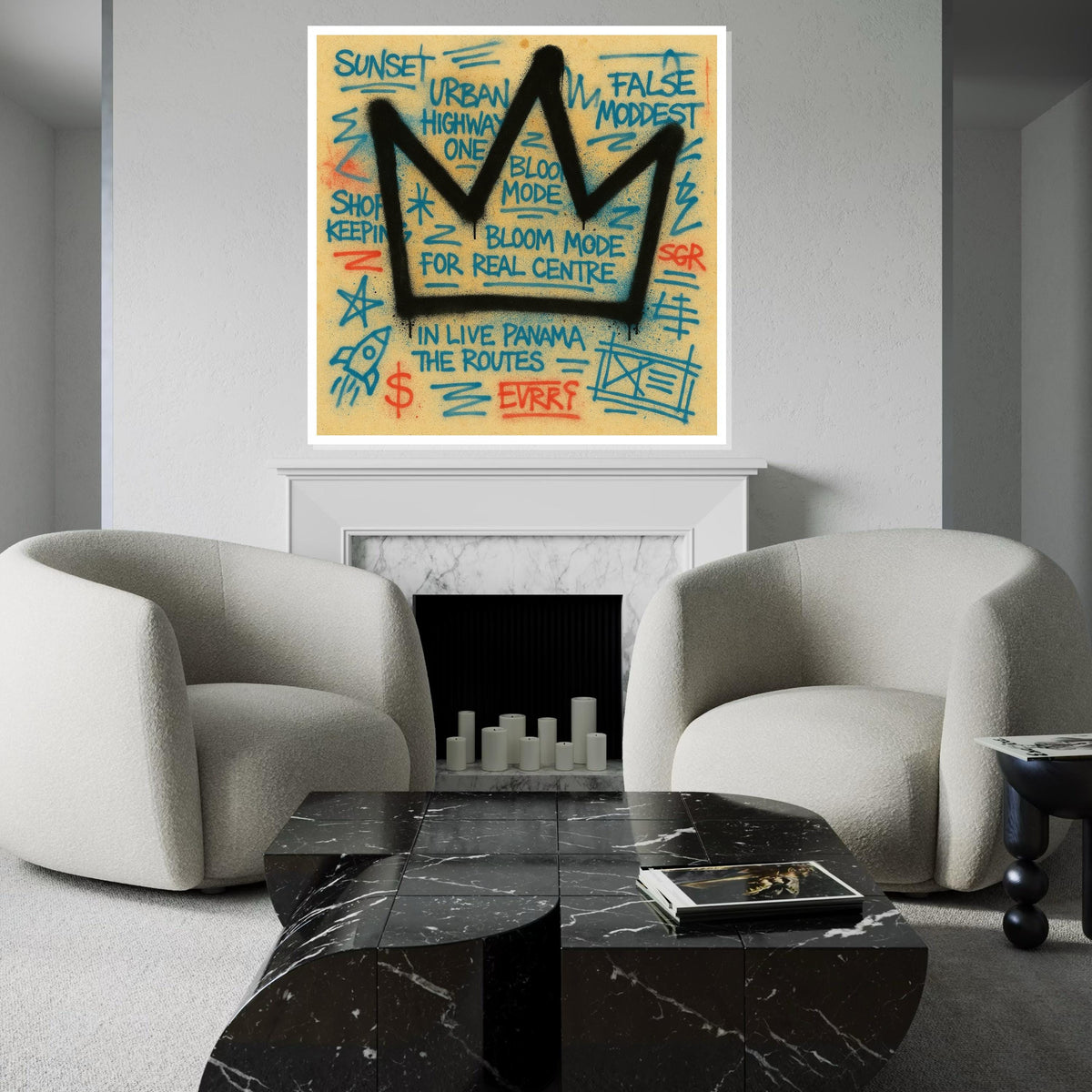 Crown Graffiti Canvas, Urban Art Style, Street Art Print, Wall Art Canvas Design, Ready To Hang Decoration, Expressive Tags, Bold Colors