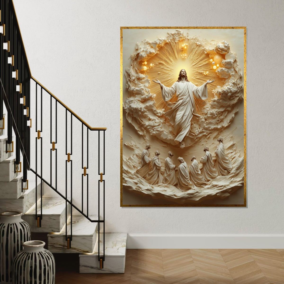 Ascension Canvas Wall Art, Spiritual Art Print, Jesus with Disciples, Wall Art Canvas Design, Ready To Hang Religious Decoration