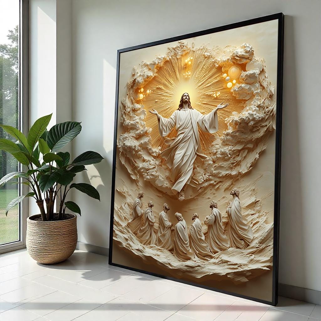 Ascension Canvas Wall Art, Spiritual Art Print, Jesus with Disciples, Wall Art Canvas Design, Ready To Hang Religious Decoration