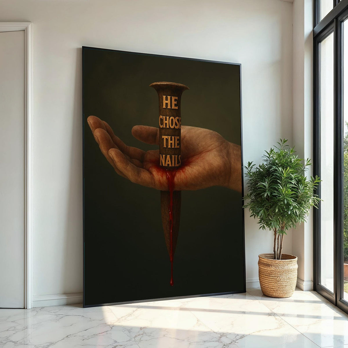 Nail in Hand Canvas, Spiritual Sacrifice Art, Religious Wall Print, Inspirational Canvas Design, Thoughtful Decoration, Ready to Hang