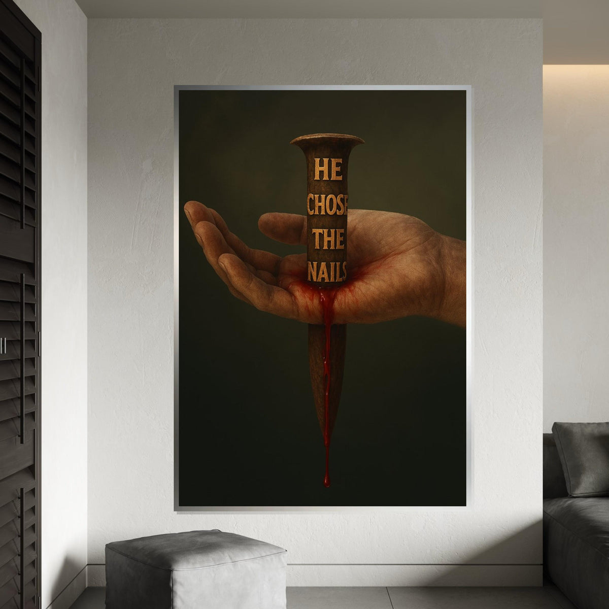 Nail in Hand Canvas, Spiritual Sacrifice Art, Religious Wall Print, Inspirational Canvas Design, Thoughtful Decoration, Ready to Hang