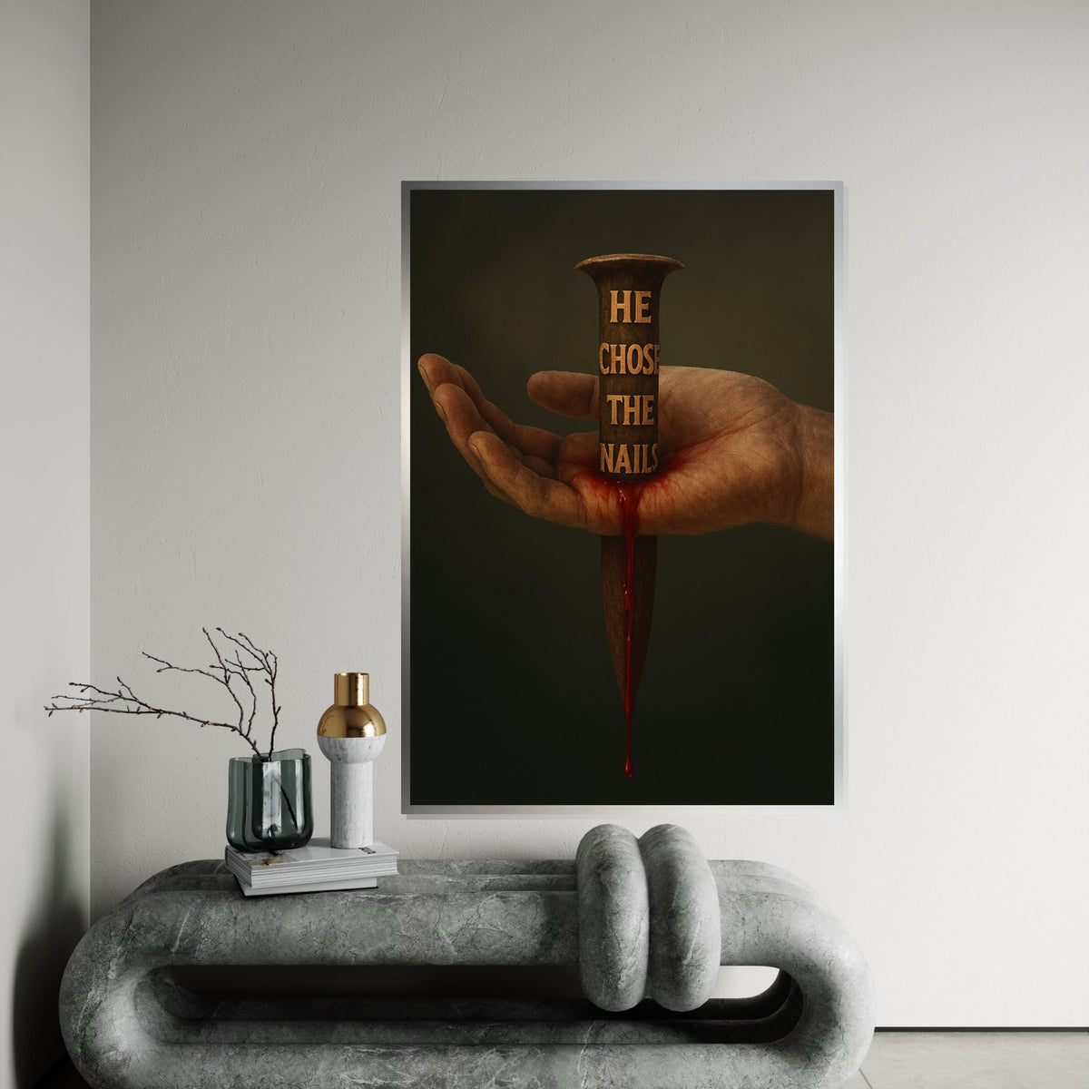 Nail in Hand Canvas, Spiritual Sacrifice Art, Religious Wall Print, Inspirational Canvas Design, Thoughtful Decoration, Ready to Hang