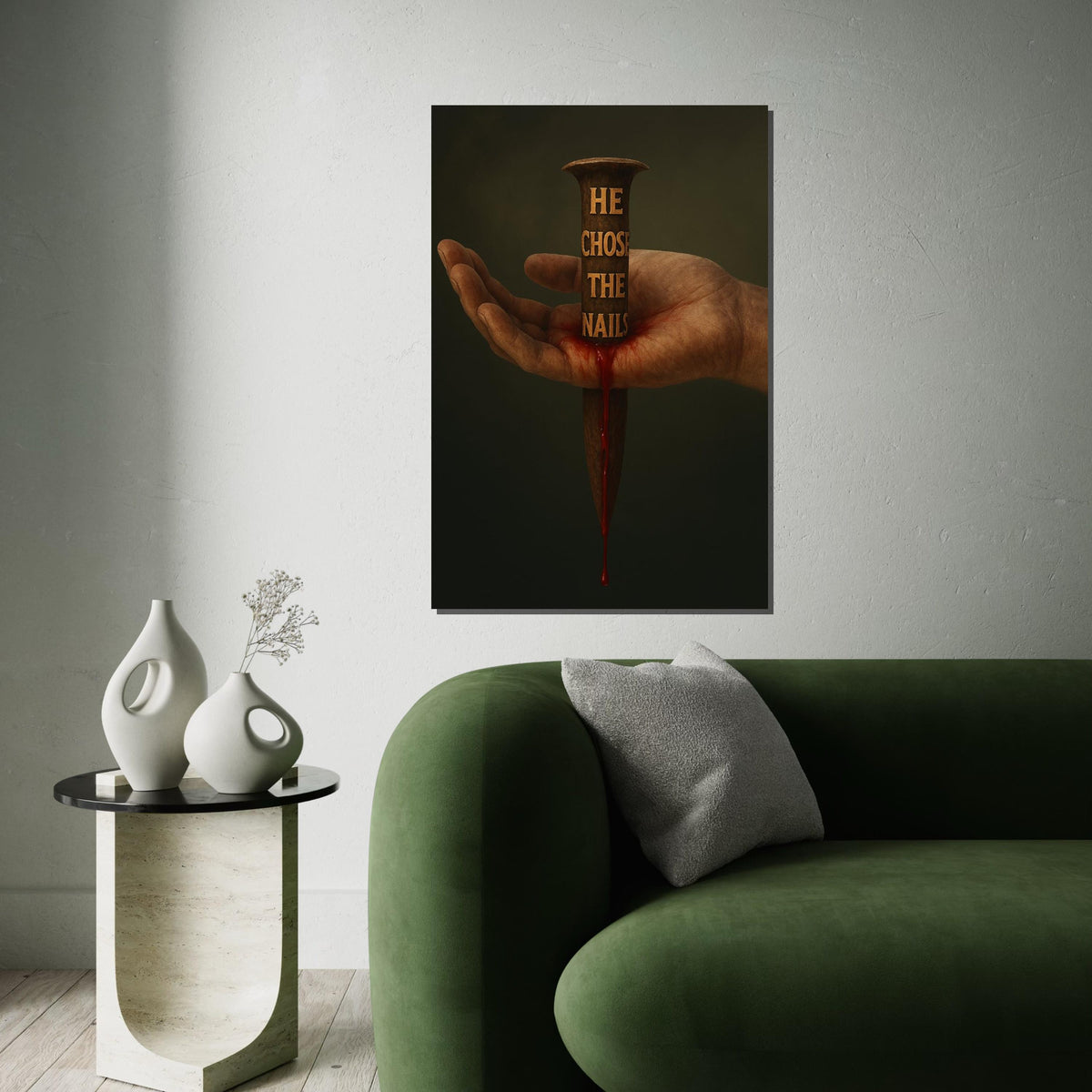Nail in Hand Canvas, Spiritual Sacrifice Art, Religious Wall Print, Inspirational Canvas Design, Thoughtful Decoration, Ready to Hang