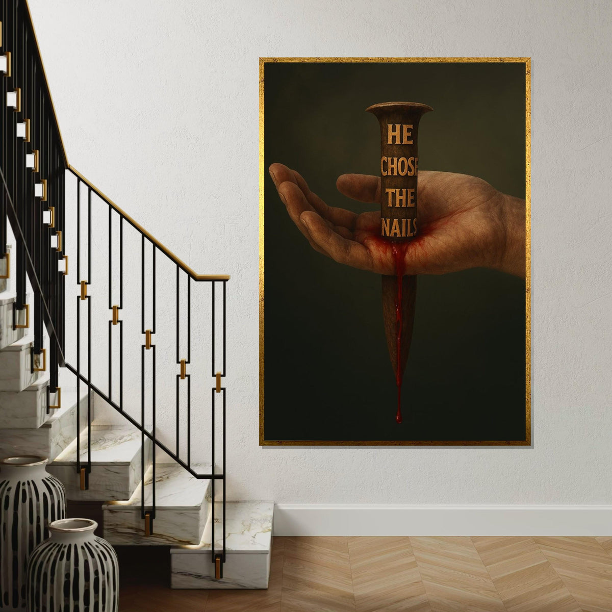 Nail in Hand Canvas, Spiritual Sacrifice Art, Religious Wall Print, Inspirational Canvas Design, Thoughtful Decoration, Ready to Hang