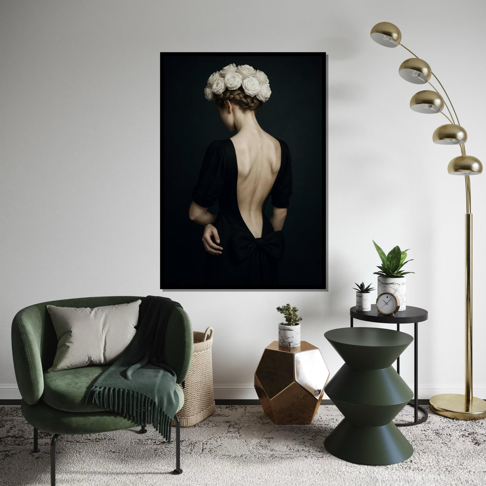 Elegant Floral Lady Canvas, Woman with Roses Art, Backless Dress Print, Wall Art Canvas Design, Home Decor, Ready to Hang Decoration