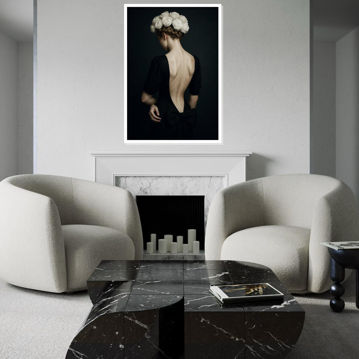 Elegant Floral Lady Canvas, Woman with Roses Art, Backless Dress Print, Wall Art Canvas Design, Home Decor, Ready to Hang Decoration
