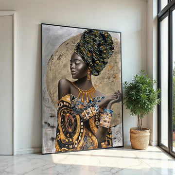 African Elegance Canvas, Regal Woman Art, Bold Colors Wall Print, Cultural Portrait, Wall Art Canvas Design, Ready to Hang Decoration
