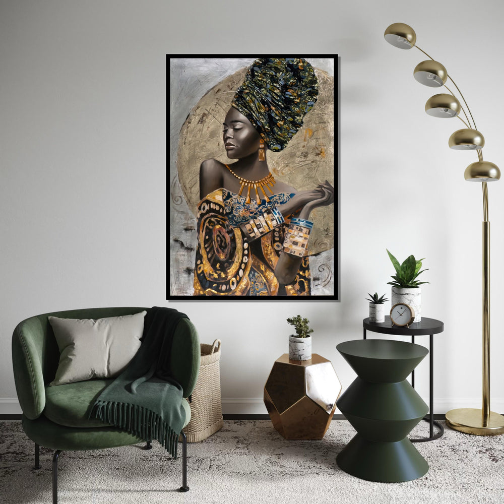 African Elegance Canvas, Regal Woman Art, Bold Colors Wall Print, Cultural Portrait, Wall Art Canvas Design, Ready to Hang Decoration