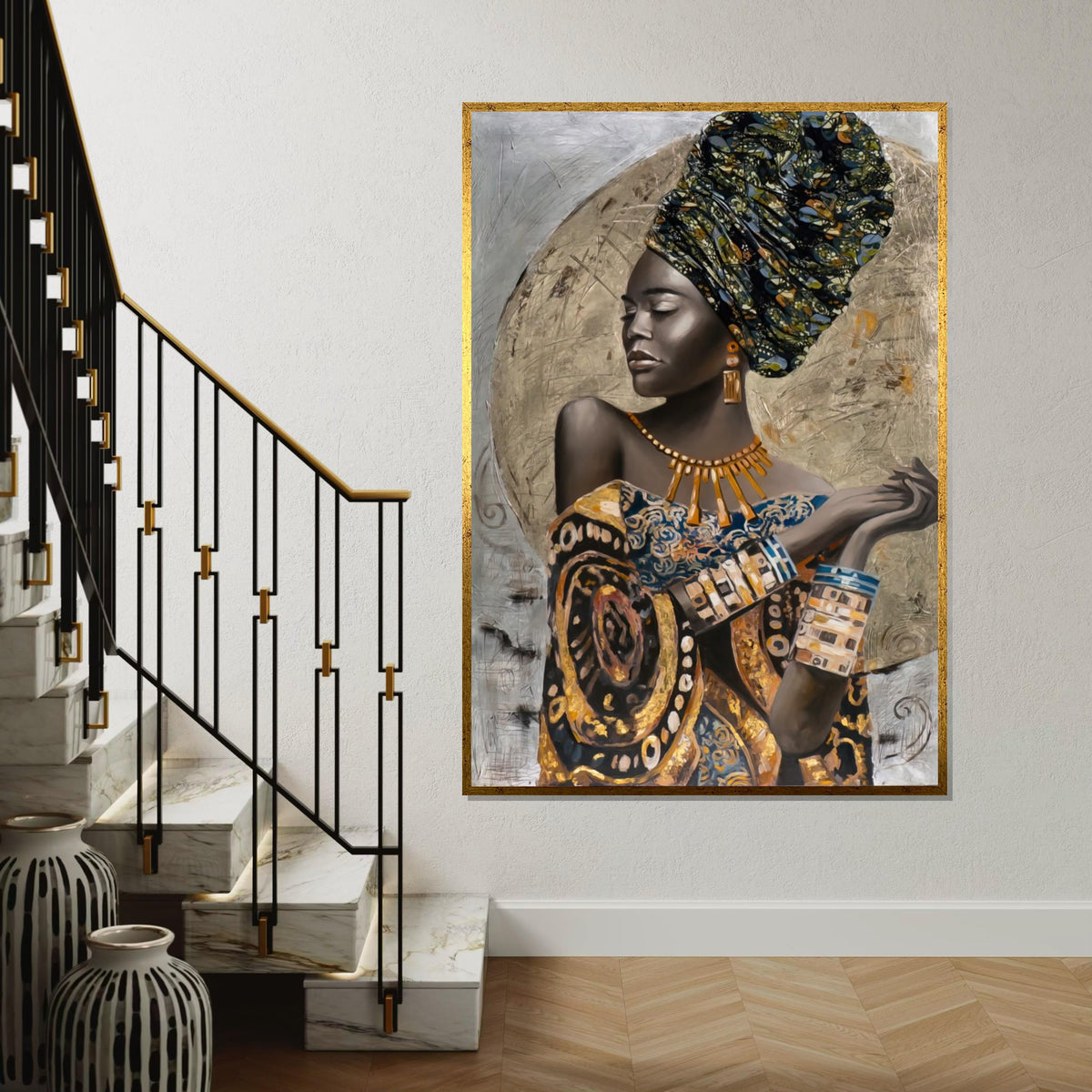 African Elegance Canvas, Regal Woman Art, Bold Colors Wall Print, Cultural Portrait, Wall Art Canvas Design, Ready to Hang Decoration