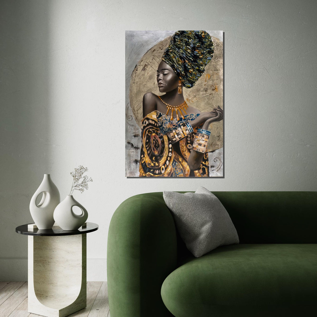 African Elegance Canvas, Regal Woman Art, Bold Colors Wall Print, Cultural Portrait, Wall Art Canvas Design, Ready to Hang Decoration